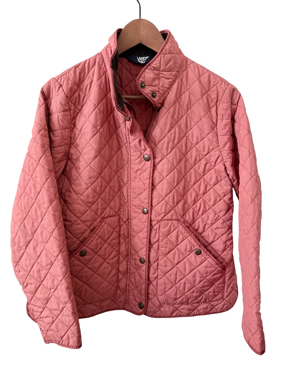 Lands' End Quilted Rose-Pink Snap-Front Jacket